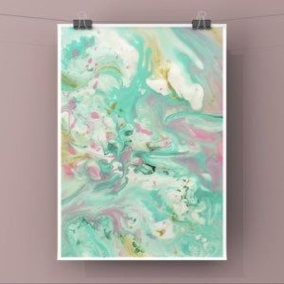 Pink turquoise yellow acrylic painting art print - Picture 3 of 3